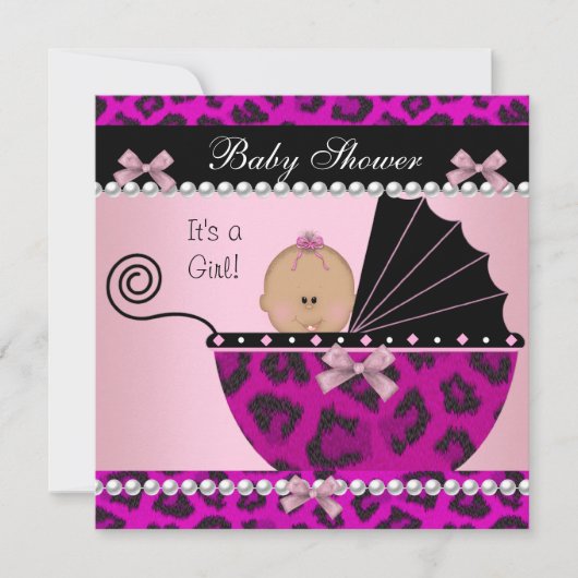 Babydusche Niedlich Baby Girl Hot Pink Leopard Einladung (Vorderseite)
