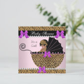 Babydusche Niedlich Baby Girl Leopard Lila Pink Einladung (Stehend Vorderseite)