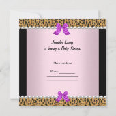 Babydusche Niedlich Baby Girl Leopard Lila Pink Einladung (Rückseite)
