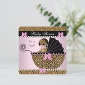 Babydusche Niedlich Baby Girl Pink Leopard Bow 2 Einladung (Stehend Vorderseite)