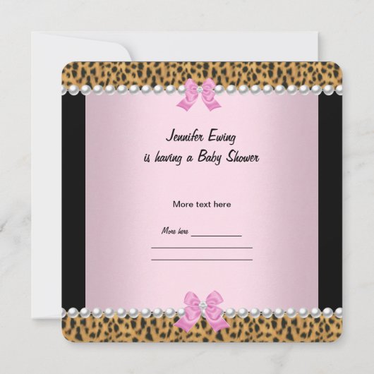 Babydusche Niedlich Baby Girl Pink Leopard Bow 2 Einladung (Rückseite)
