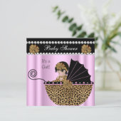 Babydusche Niedlich Baby Girl Pink Leopard Bow Einladung (Stehend Vorderseite)