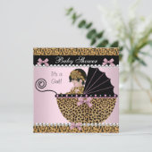 Babydusche Niedlich Baby Girl Pink Leopard Bow Einladung (Stehend Vorderseite)