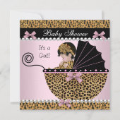 Babydusche Niedlich Baby Girl Pink Leopard Bow Einladung (Vorderseite)