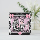 Babydusche Niedlich Baby Girl Pink Zebra Kuh Leder Einladung (Stehend Vorderseite)