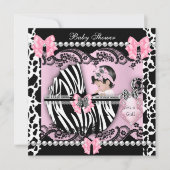 Babydusche Niedlich Baby Girl Pink Zebra Kuh Leder Einladung (Vorderseite)