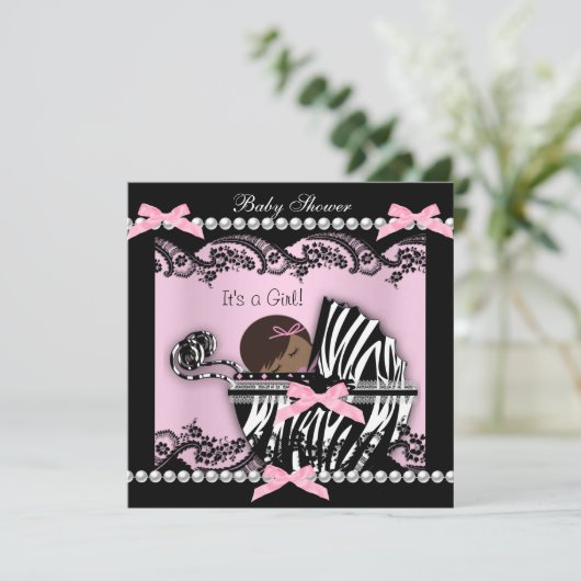 Babydusche Niedlich Baby Girl Pink Zebra Lace Einladung (Stehend Vorderseite)