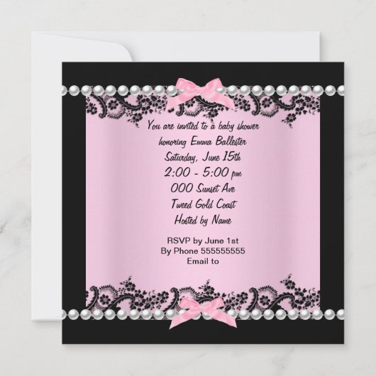 Babydusche Niedlich Baby Girl Pink Zebra Lace Einladung (Rückseite)