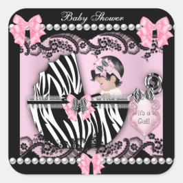 Babydusche Niedlich Baby Girl Pink Zebra Lace Quadratischer Aufkleber