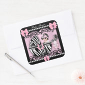 Babydusche Niedlich Baby Girl Pink Zebra Lace Quadratischer Aufkleber (Umschlag)