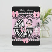 Babydusche Niedlich Baby Girl Pink Zebra Pearls Einladung (Stehend Vorderseite)