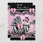 Babydusche Niedlich Baby Girl Pink Zebra Schnürsen Einladung (Vorne/Hinten)