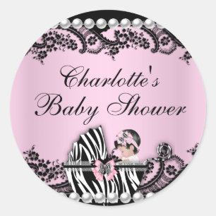 Babydusche Niedlich Baby Girl Pink Zebra Schnürsti Runder Aufkleber