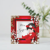 Babydusche Niedlich Baby Girl Red Blossom Black AM Einladung (Stehend Vorderseite)