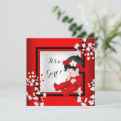 Babydusche Niedlich Baby Girl Red Blossom Black C4 Einladung (Stehend Vorderseite)