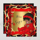Babydusche Niedlich Baby Girl Red Blossom Gold AM Einladung (Vorne/Hinten)