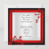 Babydusche Niedlich Baby Girl Red Blossom Schwarz- Einladung (Rückseite)