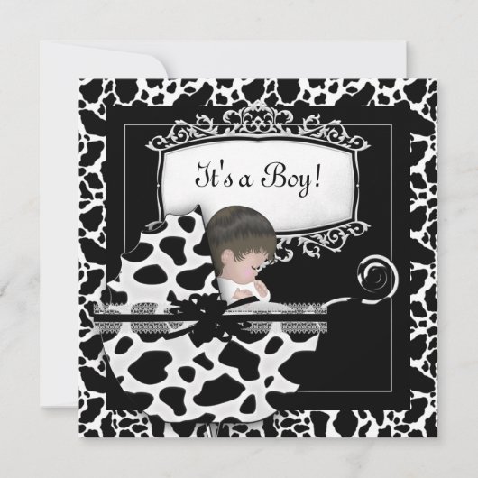 Babydusche Niedlich Baby Pram Kuh Schwarz-weiß Einladung (Vorderseite)