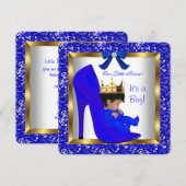 Babydusche Niedlich Boy Prince Royal Blue Shoe 2 Einladung (Vorne/Hinten)