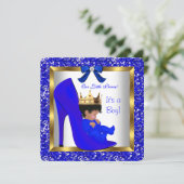 Babydusche Niedlich Boy Prince Royal Blue Shoe 2 Einladung (Stehend Vorderseite)