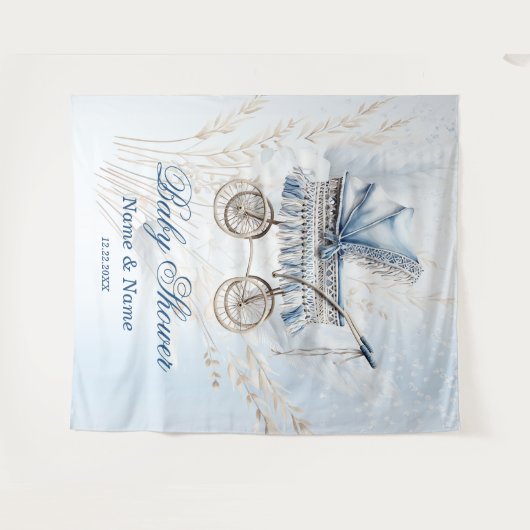 Babydusche Niedlich Classic Baby Stroller Blue Flo Wandteppich (Vorderseite (Horizontal))