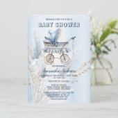 Babydusche Niedlich Classic Roller Blue Floral Einladung (Stehend Vorderseite)