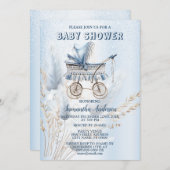 Babydusche Niedlich Classic Roller Blue Floral Einladung (Vorne/Hinten)