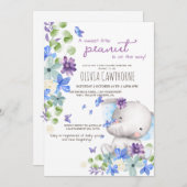 Babydusche Niedlich Elephant Blume Geschlechtsneut Einladung (Vorne/Hinten)
