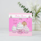 Babydusche Niedlich Girl Pink Cupcake Sprinkle Einladung (Stehend Vorderseite)