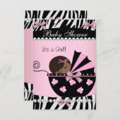 Babydusche Niedlich Girl Pink Zebra Einladung (Vorne/Hinten)