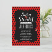 Babydusche Niedlich Ladybugs Black & Red Dots Einladung (Stehend Vorderseite)