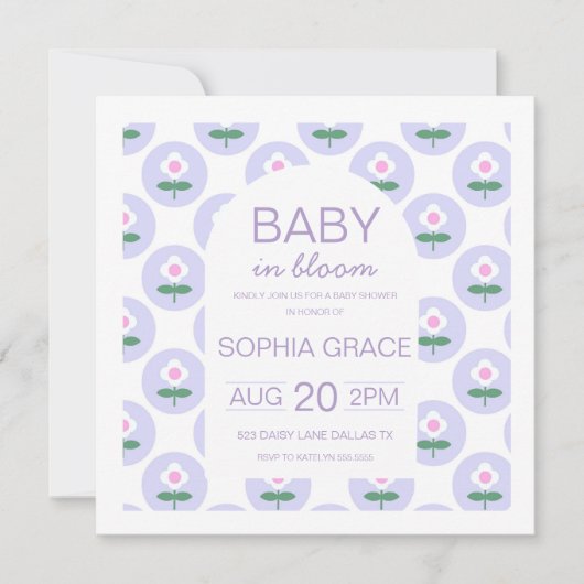 Babydusche Niedlich Lila Pink Daisy Blume laden (Vorderseite)