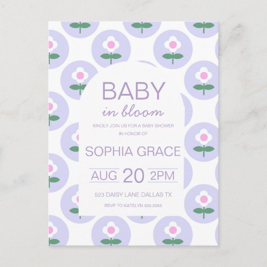 Babydusche Niedlich Lila Pink Daisy Blume Postkarte (Vorderseite)