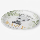 Babydusche Niedlich Panda Eucalipt Greenery Pappteller (Schrägansicht)
