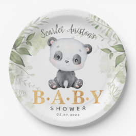 Babydusche Niedlich Panda Eucalipt Greenery Pappteller