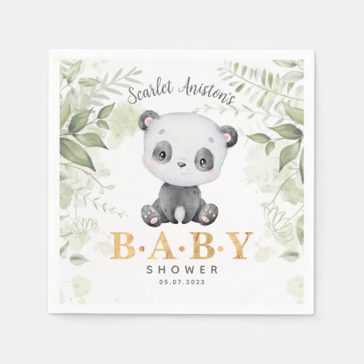Babydusche Niedlich Panda Eucalipt Greenery Serviette (Vorderseite)