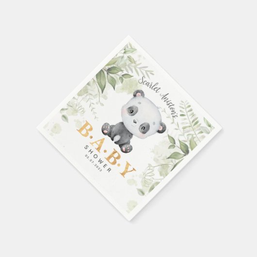 Babydusche Niedlich Panda Eucalipt Greenery Serviette (Ecke)