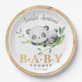 Babydusche Niedlich Schlafpanda Grüne Pappteller