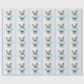 Babydusche Niedlich Teddy Bear Blue Floral Schöne Geschenkpapier (Flach)