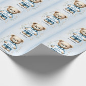 Babydusche Niedlich Teddy Bear Blue Floral Schöne Geschenkpapier (Ecke)