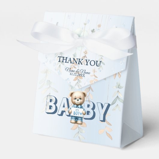 Babydusche Niedlich Teddy Bear Blue Floral Schöne Geschenkschachtel (Vorderseite)