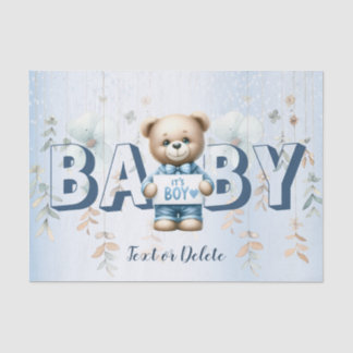 Babydusche Niedlich Teddy Bear Blue Floral Schöne Seidenpapier