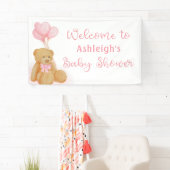 Babydusche Niedlich Teddy Bear Pink Herzblasen Banner (Insitu)