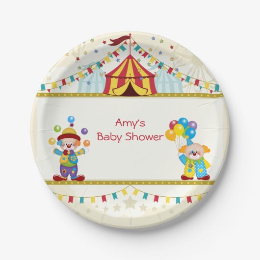 Babydusche, Niedliche Clowns, Zirkus, kundenspezif Pappteller (Vorderseite)