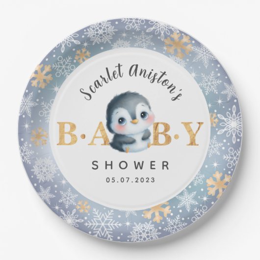 Babydusche Niedliche Pinguin Papier Teller (Vorderseite)