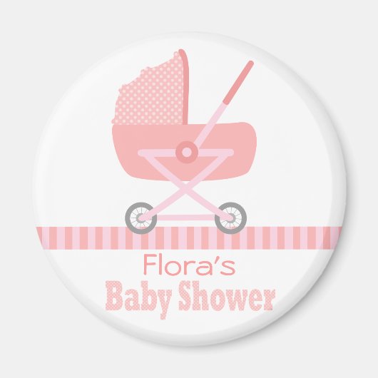 Babydusche: Niedliche rosa Kinderwalze/Kinderwagen Magnet (Vorne)