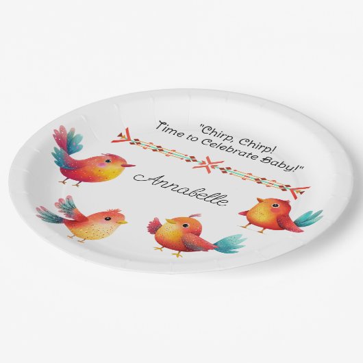 Babydusche Niedliche Wasserfarbe Pappteller (Schrägansicht)