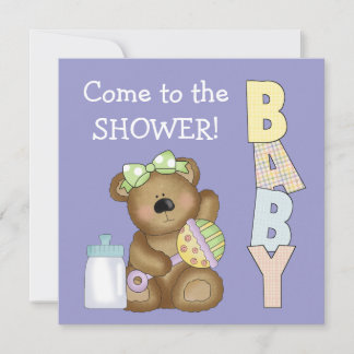 Babydusche+Niedlicher Bär mit Baby Rattle+Bottle Einladung
