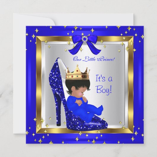 Babydusche Niedlicher Junge Prince Royal Blue Shoe Einladung (Vorderseite)