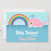 Babydusche - Niedlicher Pinkwal mit Regenbogen Einladung (Vorderseite)